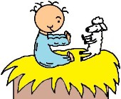 Christmas Clipart Baby Jesus in Manger With Sheep Playing patty Cake