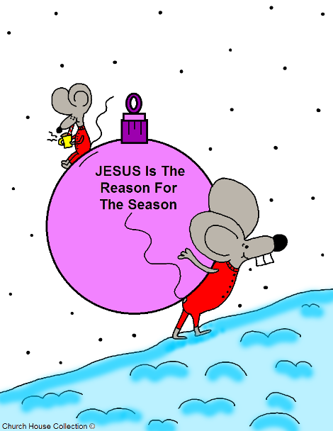 Jesus Is The Reason For The Season Clipart- Mouse Carrying Christmas Ball In The Snow Clipart Cartoon Image Picture. Free Clipart Images for Christmas!