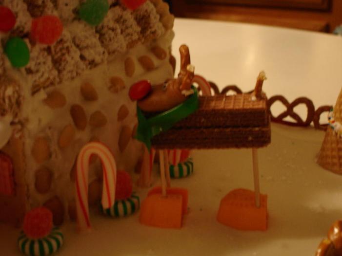 Christmas Gingerbread House Directions Reindeer Made From Candy pretzel antlers circus peanuts fruit roll up scarf m&m nose